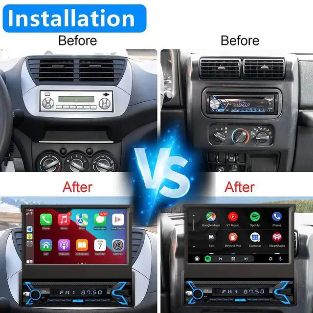 Alt view image 5 of 6 - Single Din Flip Up Screen Car Stereo with Apple Carplay&Android Auto | 7inch Flip Out Touchscreen Car Radio with Bluetooth Car Audio Receivers, MirrorLink, Camera, FM/USB/AUX/TF/Subwoofer