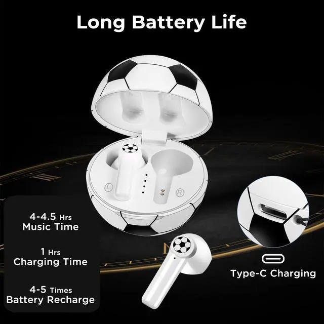 Alt view image 4 of 7 - 1Pack New Wireless Earbuds Kids with Football Charging Box,Comfortable Fit Ergonomic Design Ear Buds with 40Hrs Playtime,Wireless Bluetooth Earphone for Android iOS Cell Phone Computer Laptop