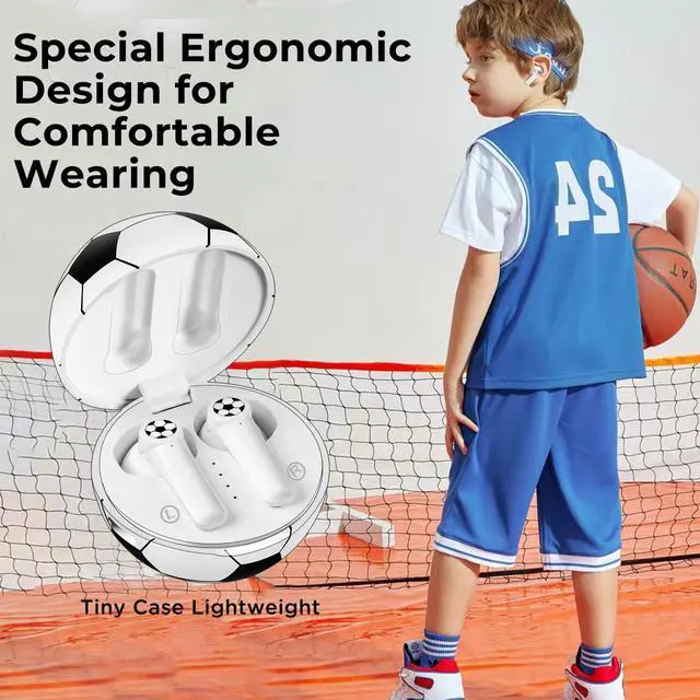 Alt view image 6 of 7 - 1Pack New Wireless Earbuds Kids with Football Charging Box,Comfortable Fit Ergonomic Design Ear Buds with 40Hrs Playtime,Wireless Bluetooth Earphone for Android iOS Cell Phone Computer Laptop