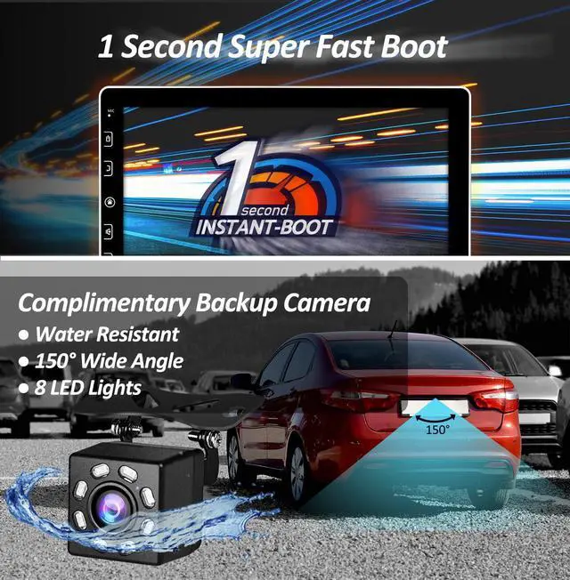 Alt view image 3 of 6 - Double Din Car Stereo - 10"" Touchscreen Car Stereo with Bluetooth, Backup Camera, Car Audio, Car Radio - Compatible with Wireless CarPlay & Android Auto, Mirror Link, Gold