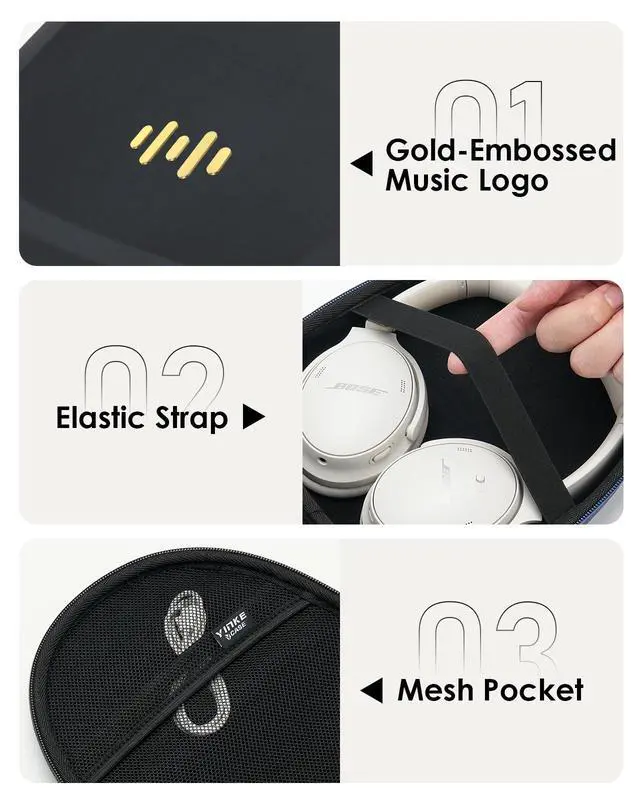 Alt view image 4 of 7 - Headphone Hard Case Replacement for Bose QuietComfort/Sony WH-CH/JBL/Soundcore Anker Over-Ear Headphones, Super-Slim Upgrade PU Universal Portable Travel Organizer Bag (Black)