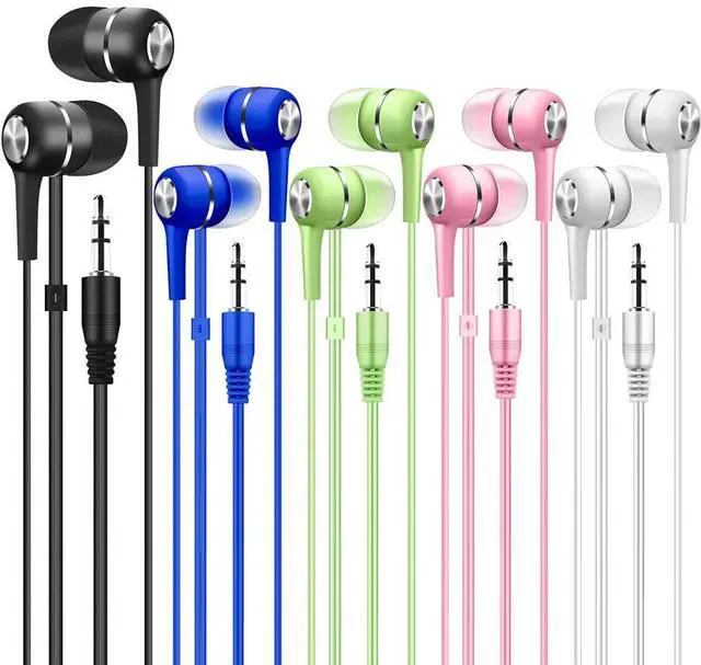 Main image of Bulk Earbuds Headphones 10 Pack Multi Colored for School Classroom Students Kids Child Teen-Multicolor