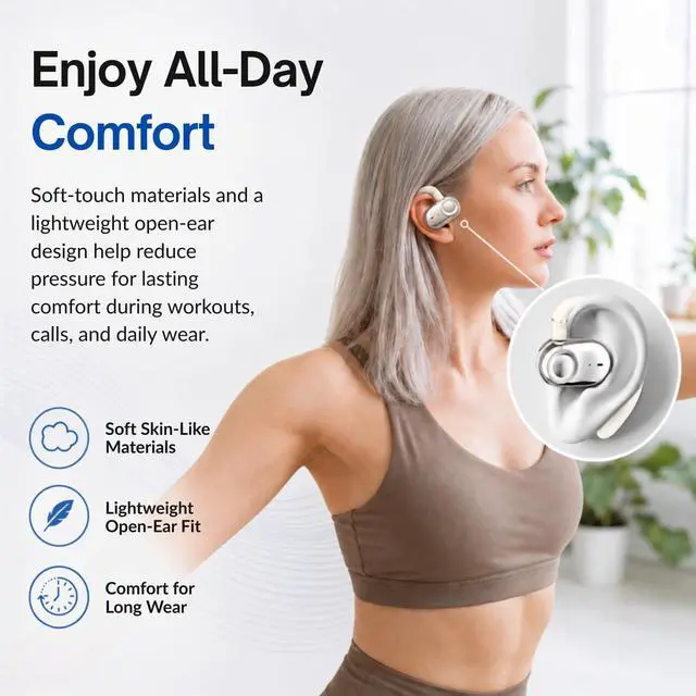 Alt view image 5 of 7 - Open Ear Earbuds Bi-Axial Custom Fit Immersive Sound Wireless Headphones | Over The Ear Bluetooth Ear Buds Waterproof Long Battery for Running Outdoor Sports Travel Conference - OpenBass Fit White