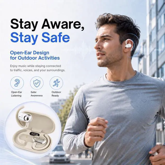 Alt view image 3 of 7 - Open Ear Earbuds Bi-Axial Custom Fit Immersive Sound Wireless Headphones | Over The Ear Bluetooth Ear Buds Waterproof Long Battery for Running Outdoor Sports Travel Conference - OpenBass Fit White