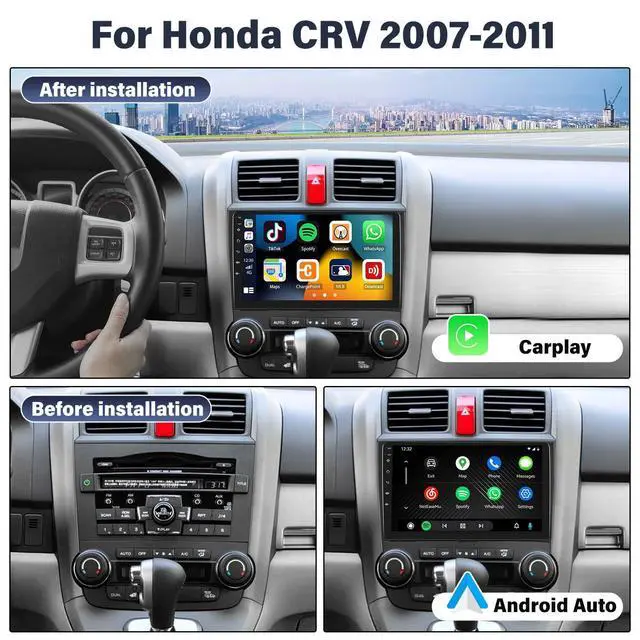 Alt view image 2 of 7 - 4 Core+64G Android 15 for Honda CRV 2007-2011 Car Radio Stereo with Wireless A-pple CarPlay Android Auto WiFi GPS, 9" Touchscreen Bluetooth Upgrade Head Unit 28-UI Mirror Link Backup Cam Mic USB