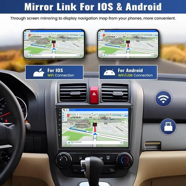 Alt view image 3 of 7 - 4 Core+64G Android 15 for Honda CRV 2007-2011 Car Radio Stereo with Wireless A-pple CarPlay Android Auto WiFi GPS, 9" Touchscreen Bluetooth Upgrade Head Unit 28-UI Mirror Link Backup Cam Mic USB