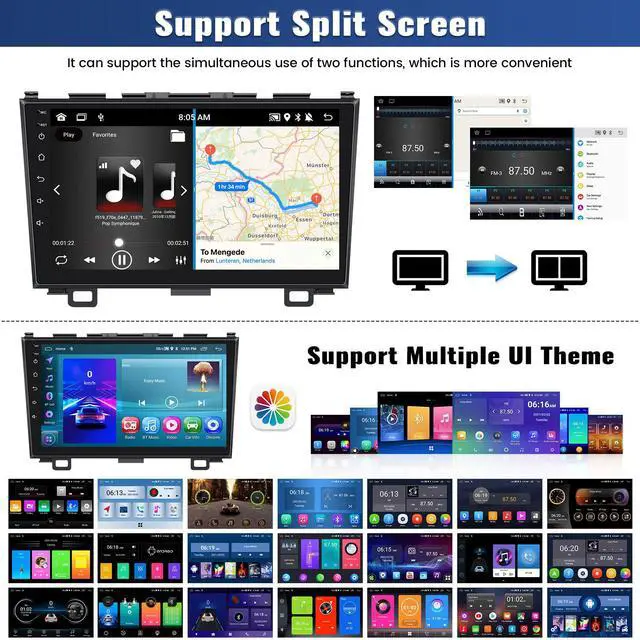 Alt view image 5 of 7 - 4 Core+64G Android 15 for Honda CRV 2007-2011 Car Radio Stereo with Wireless A-pple CarPlay Android Auto WiFi GPS, 9" Touchscreen Bluetooth Upgrade Head Unit 28-UI Mirror Link Backup Cam Mic USB