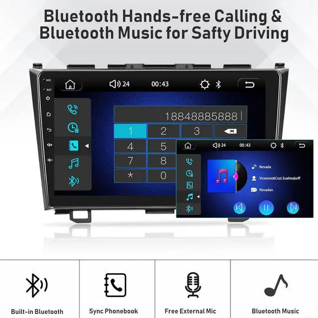 Alt view image 7 of 7 - 4 Core+64G Android 15 for Honda CRV 2007-2011 Car Radio Stereo with Wireless A-pple CarPlay Android Auto WiFi GPS, 9" Touchscreen Bluetooth Upgrade Head Unit 28-UI Mirror Link Backup Cam Mic USB