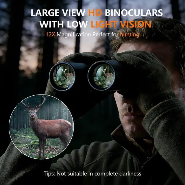 Alt view image 4 of 7 - 12x42 HD Binoculars for Adults, BAK4 Prism Waterproof Lightweight Binoculars with Low Light Vision for Bird Watching, Hunting, Hiking, Travel, Cruise