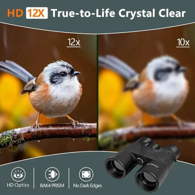Alt view image 5 of 7 - 12x42 HD Binoculars for Adults, BAK4 Prism Waterproof Lightweight Binoculars with Low Light Vision for Bird Watching, Hunting, Hiking, Travel, Cruise