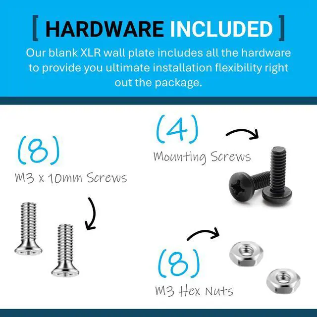 Alt view image 3 of 6 - XLR Wall Plate Blank and XLR Panel Combo - Perfect for Professional Audio Setups in Studios, Theaters, and Conference Rooms - Easy to Install and Durable Design (4 Port Black)