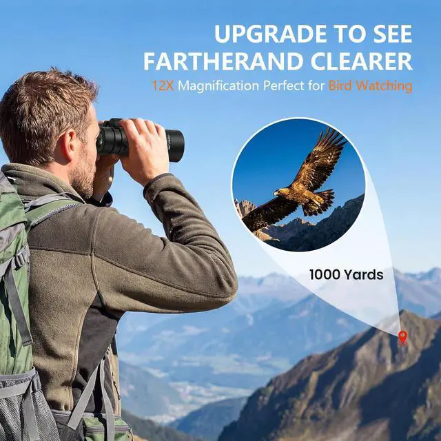 Alt view image 7 of 7 - 12x42 HD Binoculars for Adults, BAK4 Prism Waterproof Lightweight Binoculars with Low Light Vision for Bird Watching, Hunting, Hiking, Travel, Cruise
