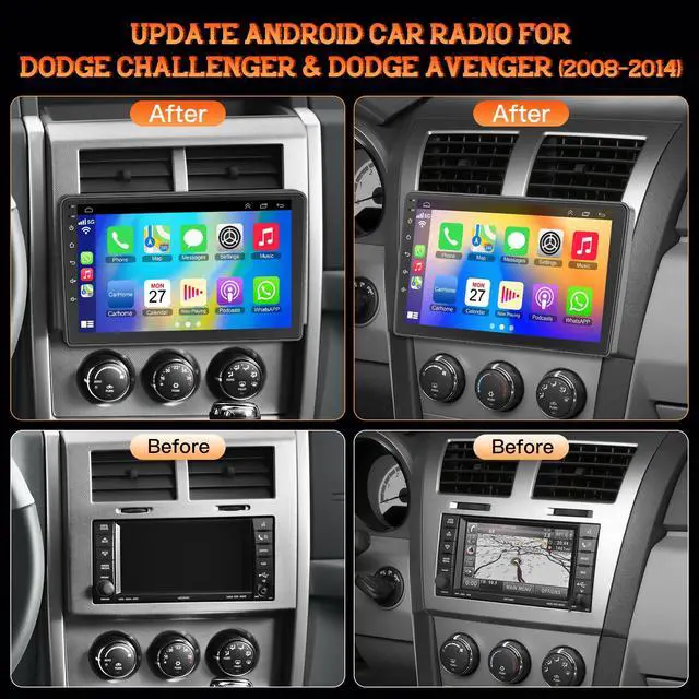 Alt view image 2 of 7 - Car Stereo for Dodge Challenger(2008-2014), for Dodge Avenger(2008-2014),4GB + 64GB 10 HD Touchscreen Car Radio Android 13 System, Wireless CarPlay & Android Auto, GPS Navigation & Bluetooth