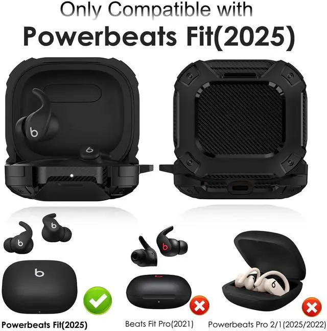 Alt view image 2 of 7 - for Beats Powerbeats Fit Case Cover with Safety Lock & Phone Stand | Heavy Duty, Shockproof Protective Case for Powerbeats Fit Earbuds 2025, with Cleaner Kit & Carabiner for Travel, Black