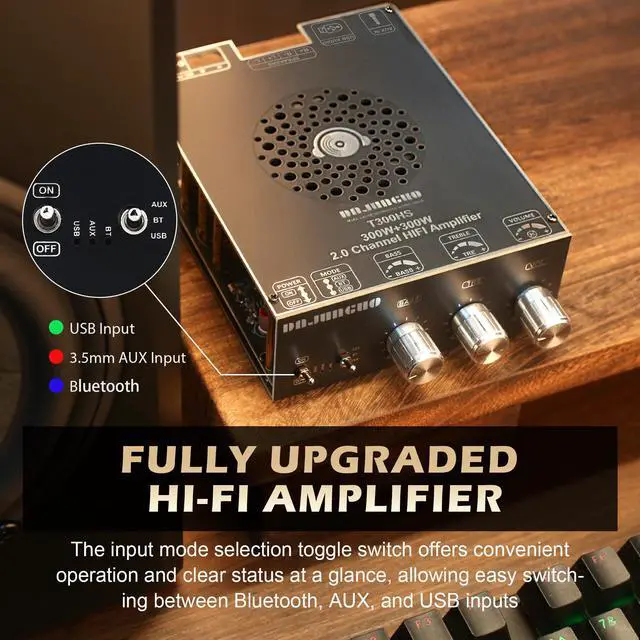 Alt view image 3 of 6 - T300HS 2.0 Channel Bluetooth Amplifier Board, 300W+300W High Power, TPA3255 Chip, with Independent Bass & Treble Control, for Home Audio & DIY Speaker Projects