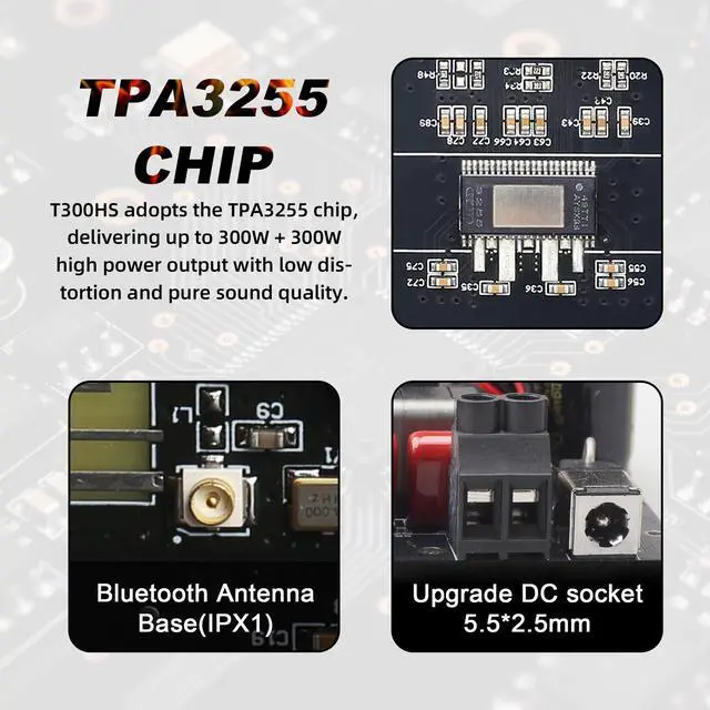 Alt view image 5 of 6 - T300HS 2.0 Channel Bluetooth Amplifier Board, 300W+300W High Power, TPA3255 Chip, with Independent Bass & Treble Control, for Home Audio & DIY Speaker Projects