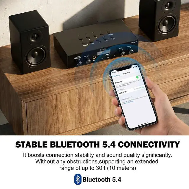 Alt view image 2 of 7 - Bluetooth 5.4 Stereo Audio Amplifier Receiver - 60W Peak Power x 8 Channel with USB/TF/AUX/MIC Inputs, Bass/Treble Control, 4 Zone Independent Power Control for Multi-Room Home Audio System