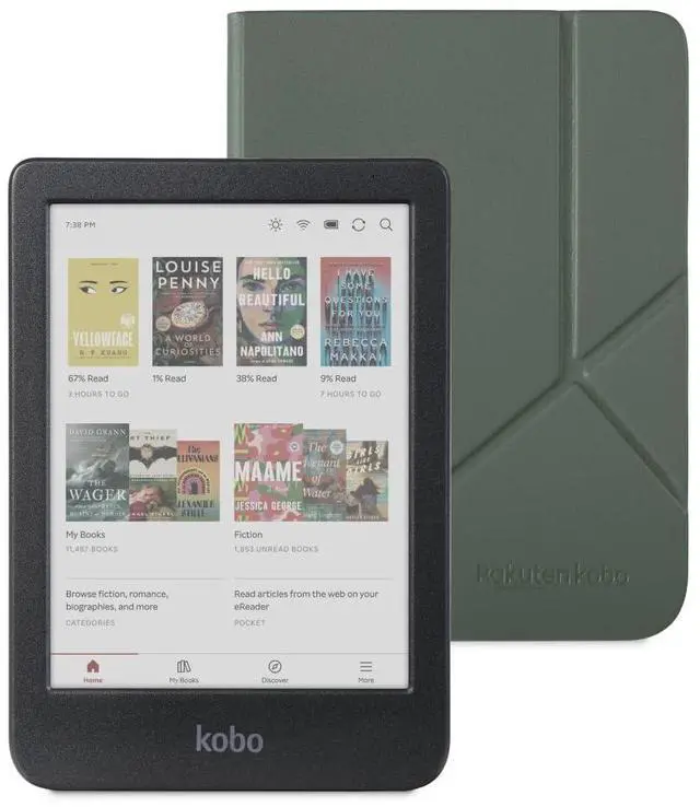 Main image of Clara Colour Black eReader & Misty Green SleepCover Bundle | 6 Glare-Free Colour E Ink Kaleido 3 Display | Dark Mode Option | Waterproof | Built-in-2-Way Stand Cover