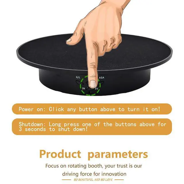 Alt view image 2 of 7 - 360-Degree Electric Rotating Turntable, Rechargeable Low Noise Adjustable Smooth Rotation Non-Slip Display Stand for Photographic Products (Black, 7.8 inches/Load 17 LB/Velvet top)