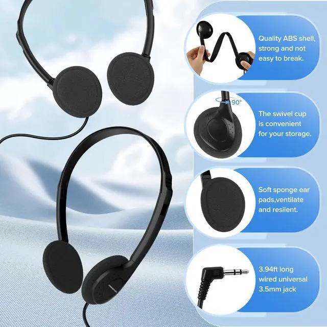 Alt view image 3 of 7 - Classroom Headphones Bulk 100 Pack for Kids Schools Students,Wholesale Wired On Ear Class Set Headphones for Library Chromebook Laptop PC Computer(HLY002 Black)