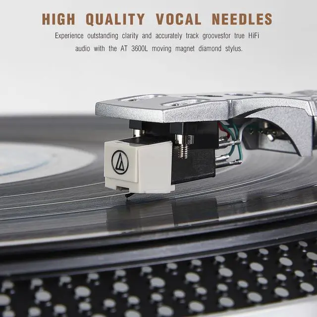 Alt view image 3 of 7 - High-Fidelity Vinyl Record Player, Bluetooth Turntable with Magnetic Cartridge, 2-Speed Belt Drive Wood Vintage Player with Auto-Return, Adjustable Counterweight, Pitch Control & Preamp