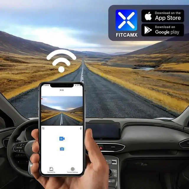 Alt view image 6 of 7 - Front 4K+Rear 1080P Dash Cam Adapts for Hyundai Santa Fe 2021-2023 (#S1500 S2500) has Auto-Dimming, OEM Style, Dual HD Video, WiFi & APP, Loop Recording, G-Sensor, Easy to Use, 128GB Card