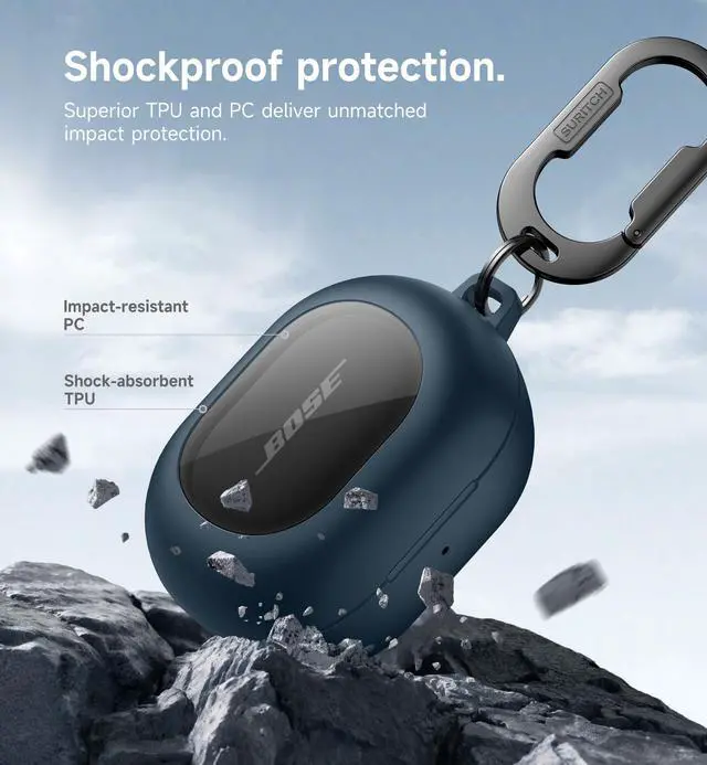 Alt view image 4 of 7 - Magnetic Cases for Bose New QuietComfort Earbuds (2024) Case Cover, Rugged Shockproof Protective Cover for Bose QuietComfort Earbuds with Magnetic Lok & Carabiner & Cleaning Kit, Navy