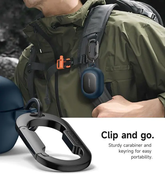 Alt view image 5 of 7 - Magnetic Cases for Bose New QuietComfort Earbuds (2024) Case Cover, Rugged Shockproof Protective Cover for Bose QuietComfort Earbuds with Magnetic Lok & Carabiner & Cleaning Kit, Navy