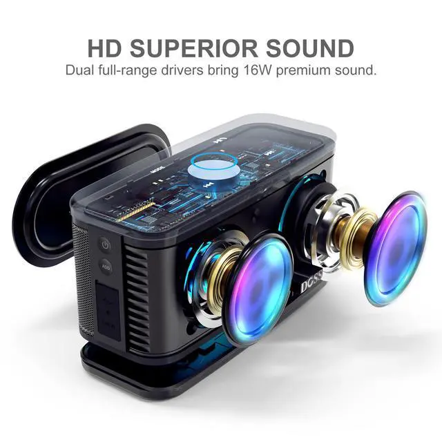 Alt view image 2 of 5 - SoundBox Plus Portable Bluetooth Speaker with 16W Stereo Sound-Black | Rich bass, 20H Playtime, Wireless Stereo Pairing, Hands-free Calls, Bluetooth 5.0, For Home, Office, Dorm, Camping, Backyard
