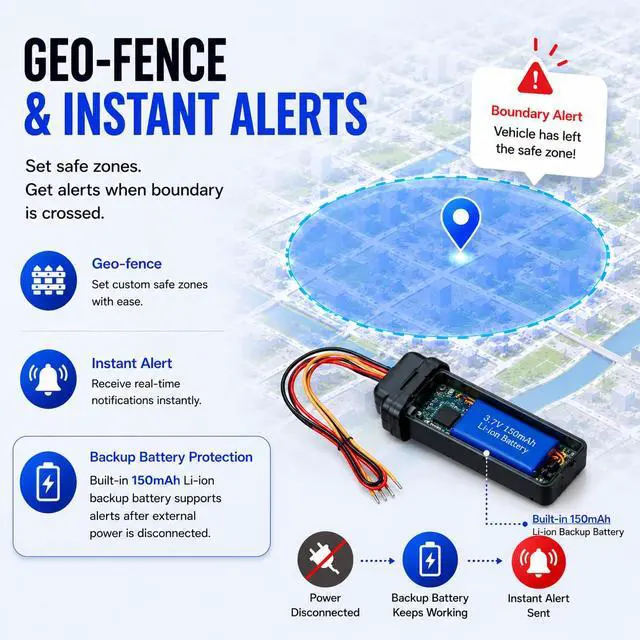 Alt view image 3 of 6 - Hardwired GPS Tracker for Vehicles by, No Subscription, Real-Time Vehicle Tracking, Geo-Fence & Vibration Alerts, Device Removal & Ignition Alerts, IP67 Waterproof, Fleet Management