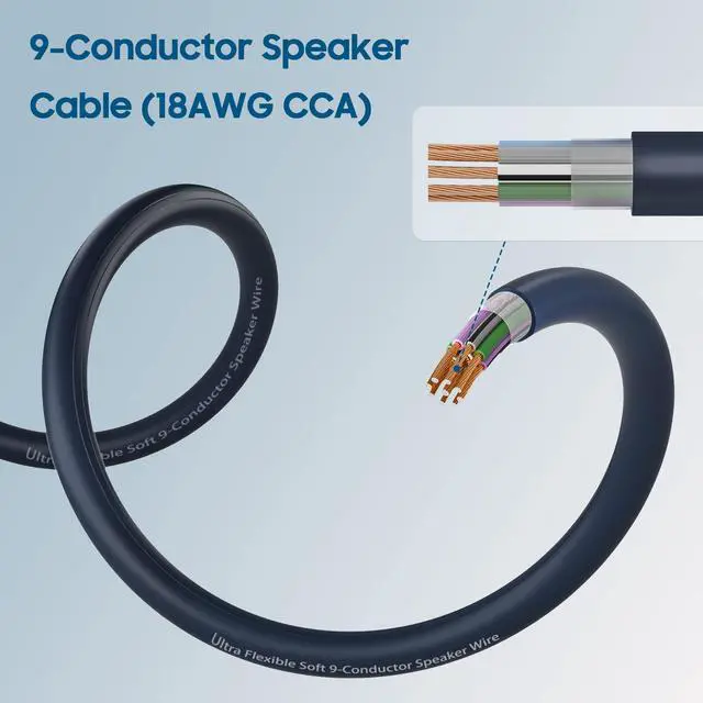 Alt view image 3 of 6 - 9 Conductor Speaker Wire 20 FT, 18 Gauge CCA Stranded Cable, 18AWG 4-Channel Speaker Wire and Remote Wire for Car Audio Systems, Ultra-Flex and Easy Peel Jacket, Blue