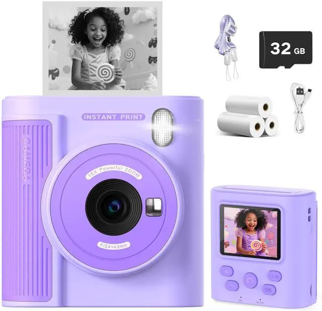 Main image of Upgrade Kids Camera Instant Print for Ages 3-12, Portable Instant Print Camera with HD Digital Video, Perfect Christmas Birthday Gift for Boys & Girls, Includes 32GB SD Card - Purple
