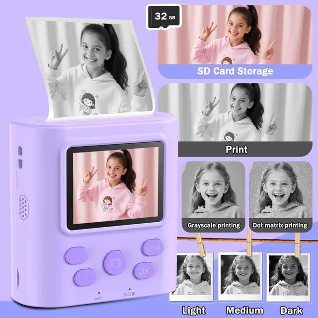 Alt view image 5 of 7 - Upgrade Kids Camera Instant Print for Ages 3-12, Portable Instant Print Camera with HD Digital Video, Perfect Christmas Birthday Gift for Boys & Girls, Includes 32GB SD Card - Purple