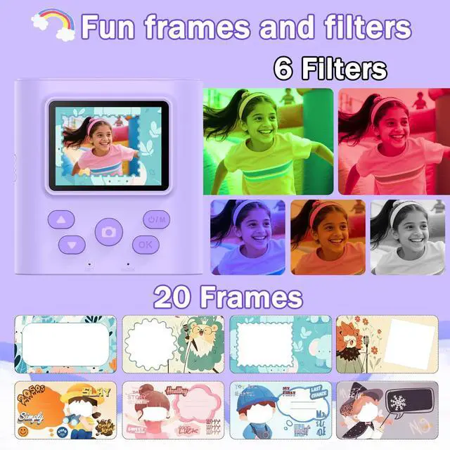 Alt view image 6 of 7 - Upgrade Kids Camera Instant Print for Ages 3-12, Portable Instant Print Camera with HD Digital Video, Perfect Christmas Birthday Gift for Boys & Girls, Includes 32GB SD Card - Purple