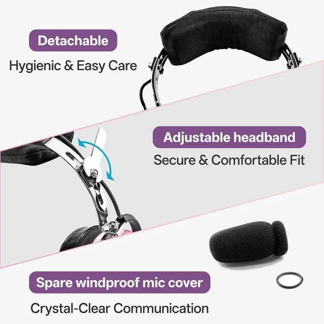 Alt view image 4 of 7 - Aviation Headset for Pilots with Mono Sound and Passive Noise Cancellation, PNR Aviation Headset with Noise Canceling Microphone, for Flight School Student, Instructor, Pink