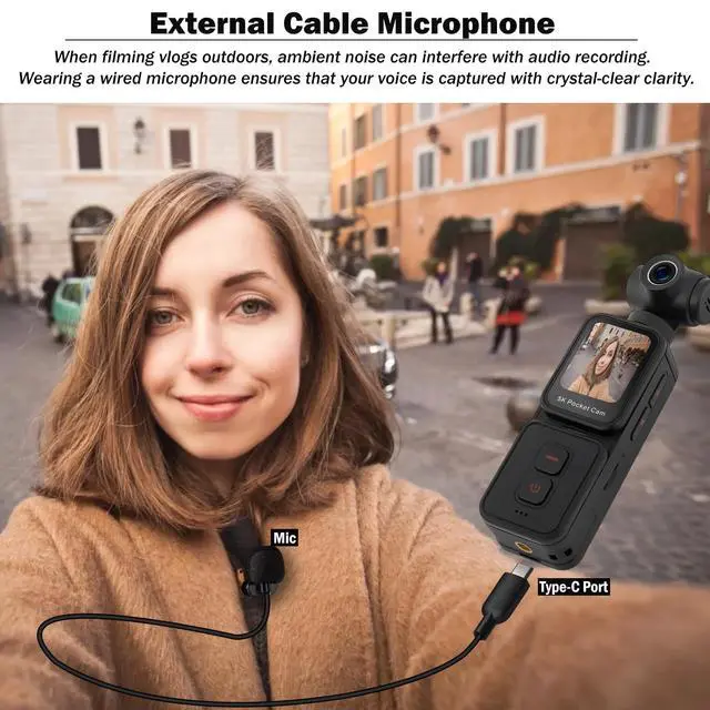 Alt view image 5 of 7 - 5K Pocket Vlogging Camera with Face Tracking, 64GB Card | Vlog Body POV Camera, Action Cam 5K, WiFi, Electronic 270° Rotating Lens, Touch Screen, Remote Control, External MIC