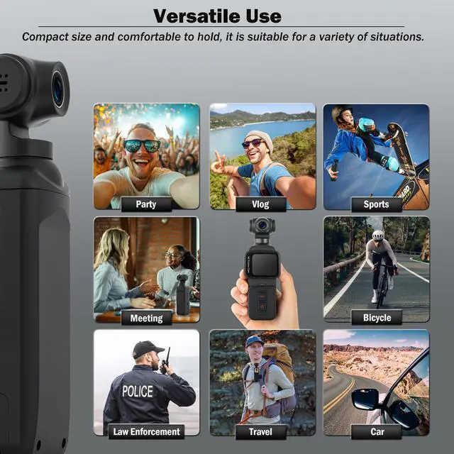 Alt view image 7 of 7 - 5K Pocket Vlogging Camera with Face Tracking, 64GB Card | Vlog Body POV Camera, Action Cam 5K, WiFi, Electronic 270° Rotating Lens, Touch Screen, Remote Control, External MIC