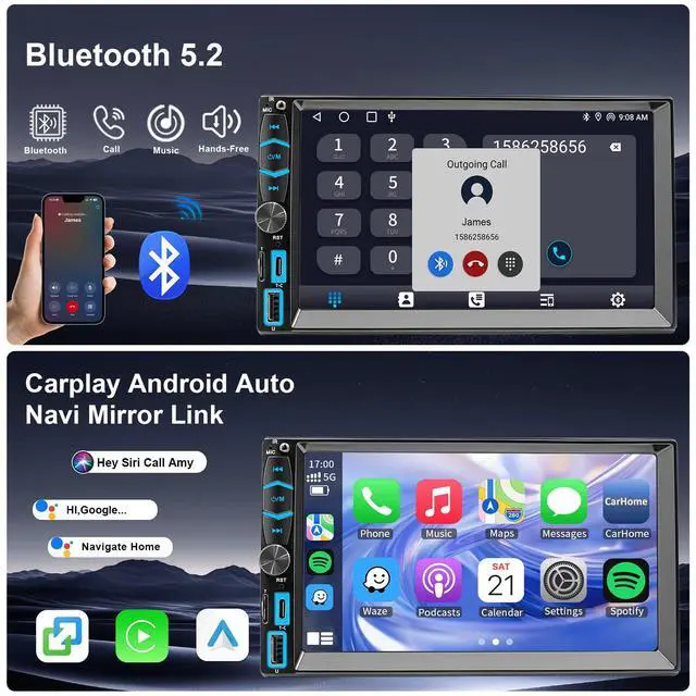 Alt view image 4 of 7 - Car Radio Stereo Wireless Carplay Android Auto Navi w/SWC Remote for Toyota Tacoma Sienna1995-2004/4Runner Camry Rav4 1990-2001/Tundra Sequoia 2000 2001 2002/Land Cruiser 1991-2000
