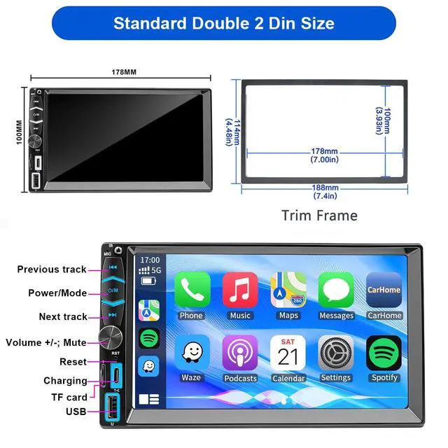 Alt view image 7 of 7 - Car Radio Stereo Wireless Carplay Android Auto Navi w/SWC Remote for Toyota Tacoma Sienna1995-2004/4Runner Camry Rav4 1990-2001/Tundra Sequoia 2000 2001 2002/Land Cruiser 1991-2000