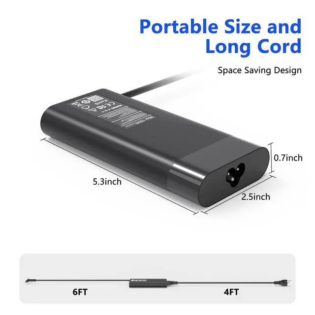 Alt view image 4 of 6 - 150W Laptop Charger Compatible with HP ZBook 15 16 17 15U 15V Fury G7 G8,Studio Power G9/G8/G7/G6/G5/G4/G3,OMEN Pavilion Victus AC Adapter Power Supply Cord