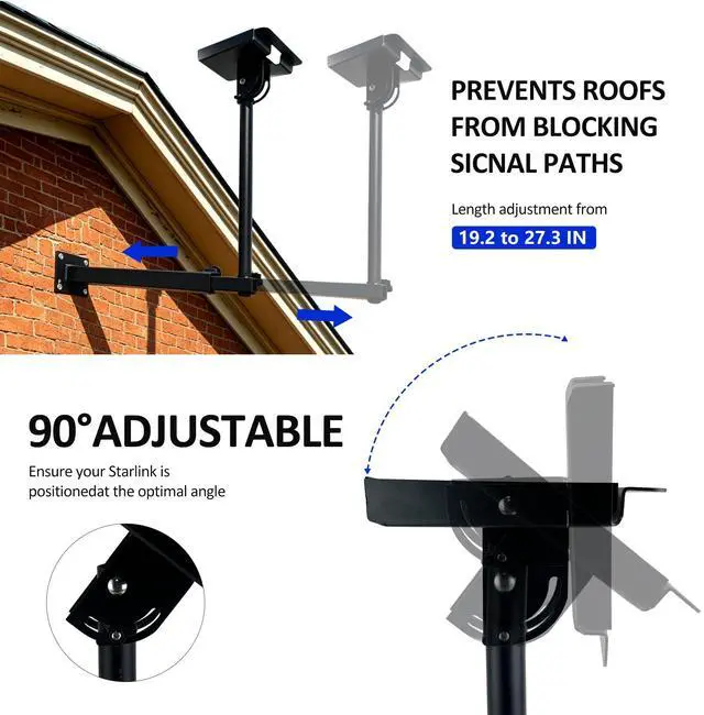 Alt view image 3 of 7 - 27.3-Inch Extendable Starlink Wall Mount Kit, Telescoping Long Wall Mount for Starlink Standard 4/4X, Gen 3, Gen 4 and V4, Includes Pipe Adapter, Wall Bracket and Mounting Hardware