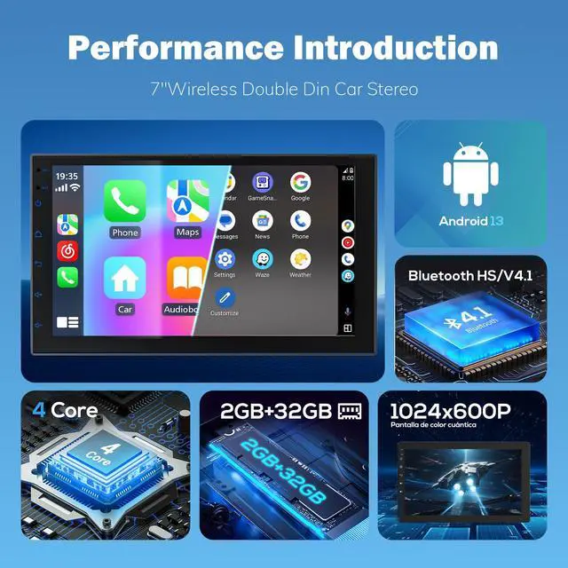 Alt view image 2 of 6 - Double Din Car Radio with Wireless CarPlay & Android Auto, 7" HD Touchscreen Car Stereo with Mirror Link, Backup Camera, GPS Navigation, Bluetooth, Voice Control (2+32G, No Backup Camera)