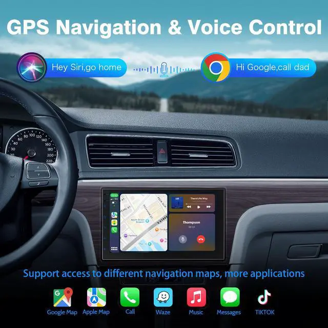 Alt view image 3 of 6 - Double Din Car Radio with Wireless CarPlay & Android Auto, 7" HD Touchscreen Car Stereo with Mirror Link, Backup Camera, GPS Navigation, Bluetooth, Voice Control (2+32G, No Backup Camera)