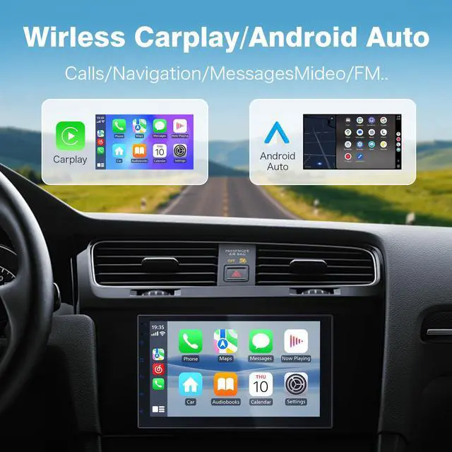 Alt view image 4 of 6 - Double Din Car Radio with Wireless CarPlay & Android Auto, 7" HD Touchscreen Car Stereo with Mirror Link, Backup Camera, GPS Navigation, Bluetooth, Voice Control (2+32G, No Backup Camera)