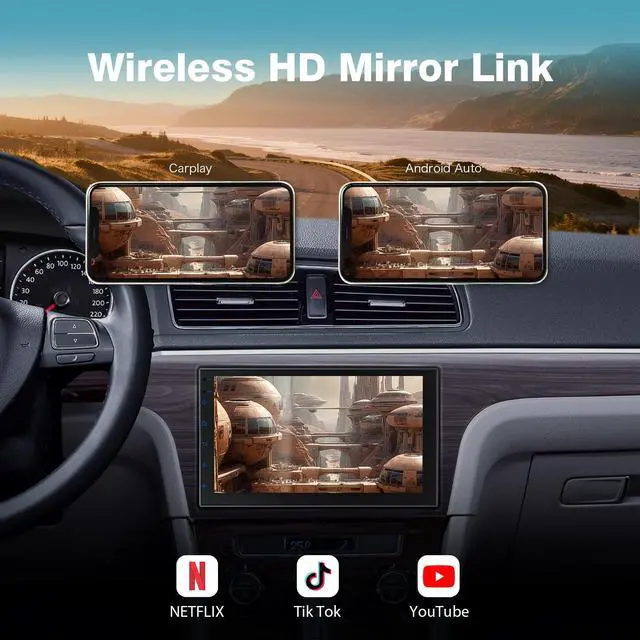 Alt view image 5 of 6 - Double Din Car Radio with Wireless CarPlay & Android Auto, 7" HD Touchscreen Car Stereo with Mirror Link, Backup Camera, GPS Navigation, Bluetooth, Voice Control (2+32G, No Backup Camera)