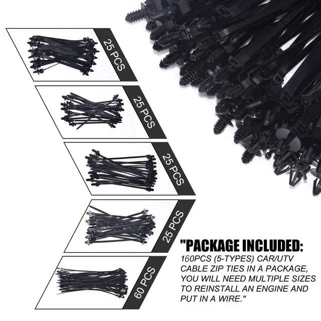 Alt view image 2 of 7 - 160Pcs Universal Nylon Push Mount Cable Zip Tie, Self Locking Cable Strap,Heavy Duty Nylon Push Mount Self Locking UV Resistant,5 Most Popular Sizes,for Indoor Wire Tying Construction Auto ect