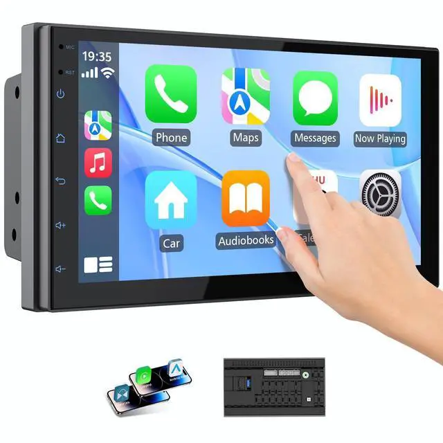 Main image of Double Din Car Radio with Wireless CarPlay & Android Auto, 7" HD Touchscreen Car Stereo with Mirror Link, Backup Camera, GPS Navigation, Bluetooth, Voice Control (2+32G, No Backup Camera)