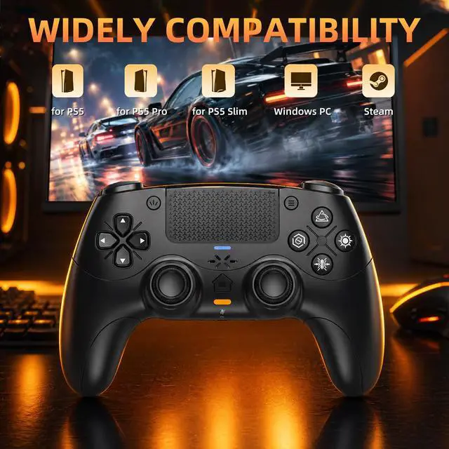 Alt view image 2 of 7 - for PS5 Controller, Dynamic Response Triggers Wireless Controller for PS5/Slim/Pro/PC, Quad-Motor Haptic Vibration, 2000mAh, Mic, Speaker, 6-Axis Gyro Sensor Black