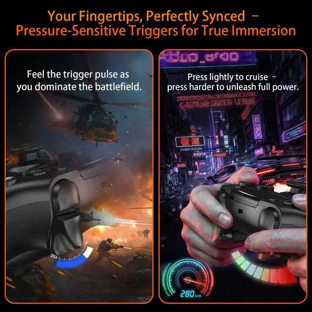 Alt view image 4 of 7 - for PS5 Controller, Dynamic Response Triggers Wireless Controller for PS5/Slim/Pro/PC, Quad-Motor Haptic Vibration, 2000mAh, Mic, Speaker, 6-Axis Gyro Sensor Black