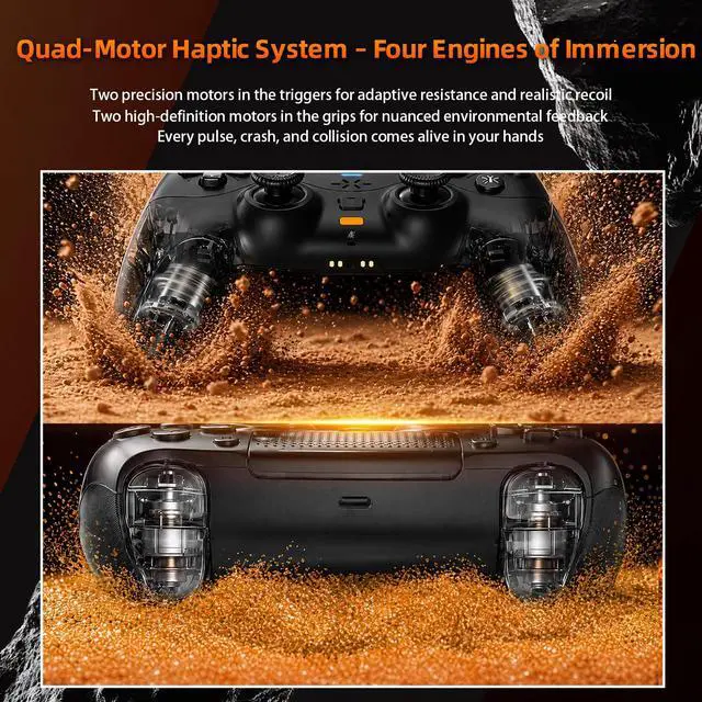 Alt view image 5 of 7 - for PS5 Controller, Dynamic Response Triggers Wireless Controller for PS5/Slim/Pro/PC, Quad-Motor Haptic Vibration, 2000mAh, Mic, Speaker, 6-Axis Gyro Sensor Black